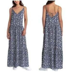 NWT Gigi Parker Floral Batik Classic Navy Blue and White Maxi Dress Resort Sz L